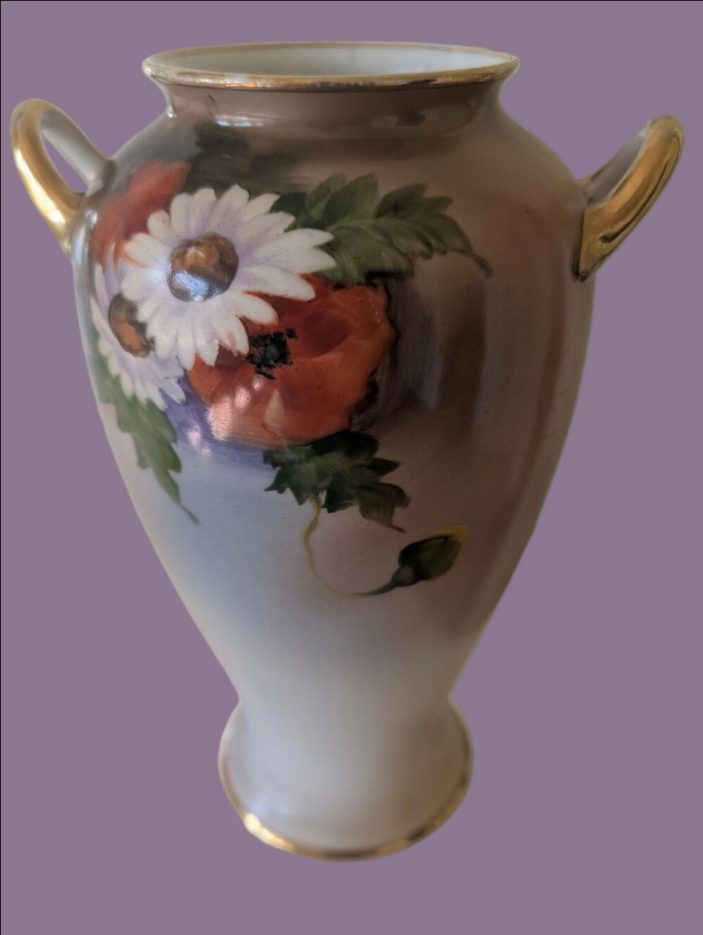 Vintage Vase Noritake Art Nouveau Hand Painted Floral Porcelain  Mauve  White